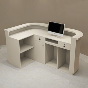 Mostrador de Recepción Moderno con Diseño Curvo Acanalado e Iluminación LED, Mueble de Recepción para Salón de Belleza, Hotel u Oficina - Product Image 5
