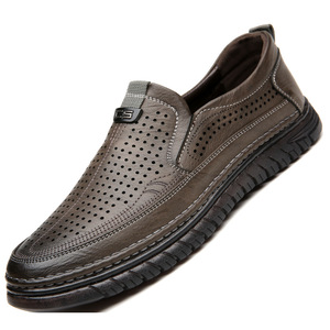 Mocasines de cuero perforado negros para hombre, zapatos informales transpirables sin cordones para conducir y uso empresarial, talla 806-1 - Product Image 4