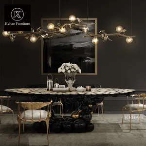 Tavolo laccato nero di lusso personalizzato tavolo da pranzo per hotel a 5 stelle tavoli da pranzo con design a sfera in acciaio inossidabile placcato oro