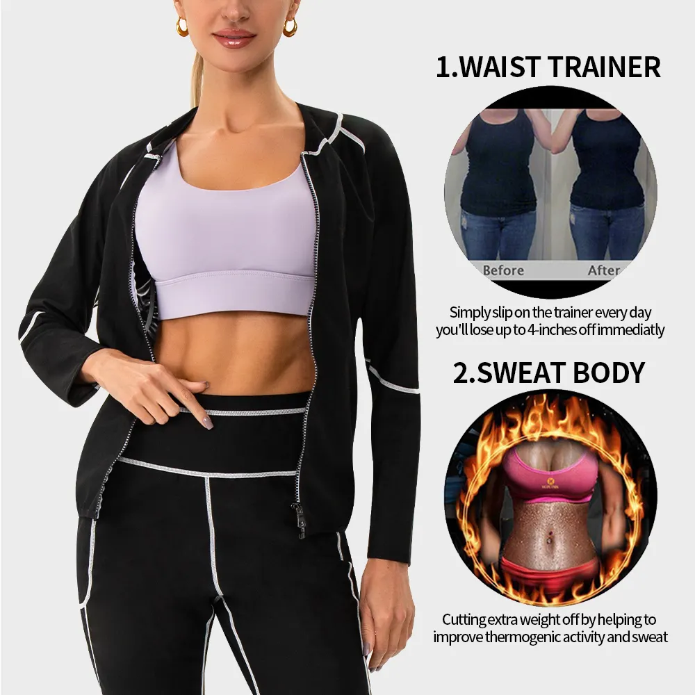 Hot-Sale Dames Shapewear Saunapak Gewichtsverlies Afslankende Sportjas Vetverbrandende Broek Gymkleding