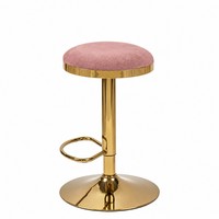 Tabouret de bar pivotant moderne en tissu rembourré, réglable en hauteur, avec base en métal doré poli et repose-pieds, pour la maison ou le comptoir de pub