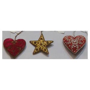 Christmas Hanging Ornament Beaded & Embroidery Work Heart & Star Shape - Product Image 1