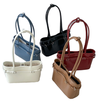 Tas Selempang Hobo Wanita Elegan Trendy Biru Bahan Kulit PU Anyaman Dua Tali Selempang Atas yang Dapat Disesuaikan dan Dapat Dilepas Musim Panas/Dingin