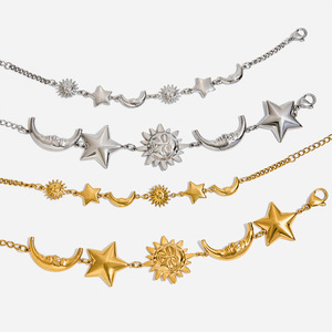 Bracelet Étoile Lune Soleil en Acier Inoxydable, Bijou Unisexe, Cadeau, Design Superposable, Accessoire de Mode Élégant et Sophistiqué - Product Image 1