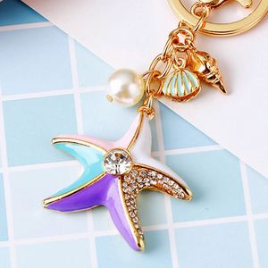 Luxury Pearl Shell Starfish Keychain Bling Diamond Pendant with Sea Shell Beads Fashion <b>Key</b> <b>Ring</b> for Women Gift Ready - Product Image 1