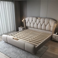 Luxuriöses Verstellbares Queen/King-Bett Hochwertige Weiche Mikrofaser-Komfort Holzrahmen Modernes Gepolstertes Bett für Erwachsene