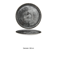Assiette à pizza ronde noire Napoli 33 cm, impression numérique noire Saturnia