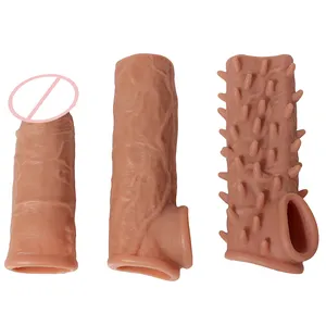 Reusable Penis Sleeve Extender Realistic Penis Condom Silicone Extension Sex Toy For Men Cock Enlarger Funda Para Pene