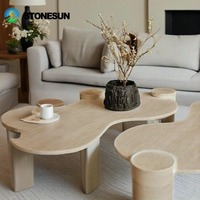 Table basse convertible en travertin naturel StoneSun, durable, petite, style moderne pour appartement, salon