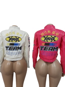 <span class=keywords><strong>Chaquetas</strong></span> de <span class=keywords><strong>Mujer</strong></span> con Estampado de Cuero Estilo Urbano, Novedades de Otoño Invierno, Chaqueta Corta con Parches de Letras, Chaqueta de Motociclista con Cremallera - Product Image 5