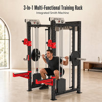 Rack de Squat Fitness, Machine Smith, Entraînement par Câbles, Bras Crossover, Acier au Carbone, Pile de Poids 75kg*2, Force Multifonctionnelle