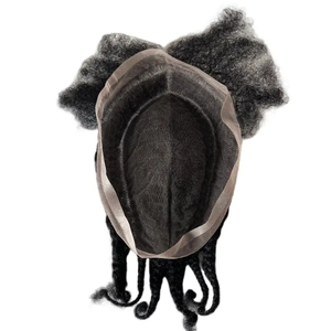 Peluca de fila de maíz trenzada de pelo brasileño masculino afroamericano, postizo barato, tupé Afro de encaje completo, <span class=keywords><strong>trenzas</strong></span> para <span class=keywords><strong>hombres</strong></span>, negro - Product Image 2