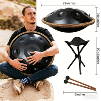 Professional 22 Inch Steel Tongue Drum for Beginners D Minor Kurd 9 Notes 440Hz Silver/Gold Handpan Percussion Instrument
