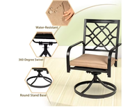 Ensemble de 2 chaises pivotantes contemporaines en acier pour patio, jardin, cour, avec coussin marron et rotation à 360°