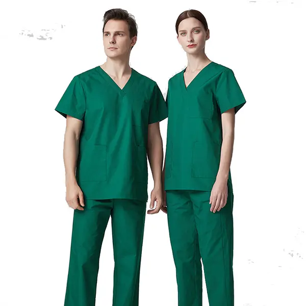 قميص رجالي نسائي 100% قطن بعلامة تجارية مخصصة للممرضات قميص طبي بفتحة رقبة على شكل حرف v مع سروال علوي لمستشفى العمليات الجراحية