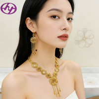 Ensemble collier et boucles d'oreilles pour femmes et enfants musulmans Hongyue avec motif floral plaqué or 24 carats pour mariage et fiançailles