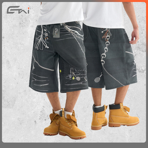 Summer Vintage Baggy 3/4 Denim Shorts Unisex Trompe L'oeil <span class=keywords><strong>Bermuda</strong></span> <span class=keywords><strong>Jeans</strong></span> Hommes Noir Jorts Baggy - Product Image 3