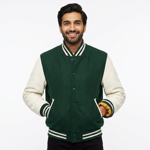 OEM Custom Winter Wool Varsity Jacket School College Men Wool <b>Leather</b> Letterman CollegeBaseballjacket for men - Product Image 1