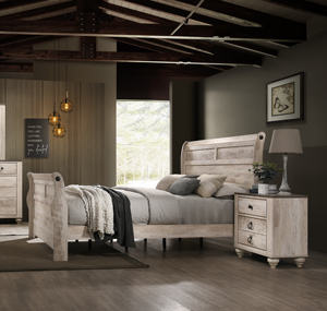 Çağdaş beyaz yıkama finiş yatak odası 3 parçalı Set kral yatak ve 2 stands dinler - Product Image 2