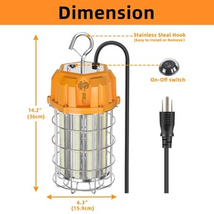 Lámpara de Trabajo LED Temporal de 100W 5000K, Luces de Construcción para Exteriores, Iluminación para Obras, Cable de 10 pies, Resistente al Polvo y al Agua, Iluminación Colgante - Product Image 2