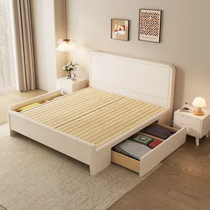 简约卧室酒店家具白盒结构床设计多功能实木松木床架