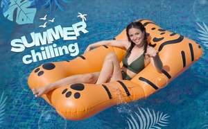 แพยางเป่าลมรูปเสือพีวีซี พร้อมที่วางแก้ว ที่นอนลอยน้ำแบบตาข่ายสำหรับผู้ใหญ่ - Product Image 6