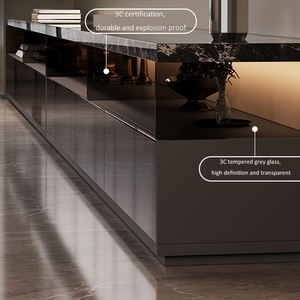 Gabinete de TV de pie minimalista moderno italiano nuevo gabinete de TV de losa de roca negra plana grande combinación para sala de estar Villa - Product Image 5