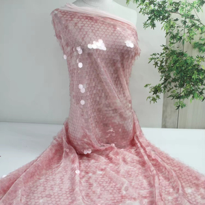 Tela de Encaje Tricot de Lujo LH con Lentejuelas Rosadas Brillantes y Bordado, 100% Poliéster Ecológico, para Vestidos de Novia y Fiesta - Product Image 1