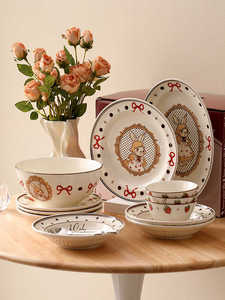 New China Manufacturer Ceramic Dinnerware <b>Sets</b> Rabbit Bow Pattern Stoneware <b>Microwave</b> Safe Dishwasher Safe - Product Image 1