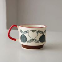 Cangkir Air Kantor 300ml Warna-warni Lucu Retro Matte Motif Bunga dengan Pegangan, Mug Kopi Porselen Vintage Jepang untuk Kembali ke Sekolah
