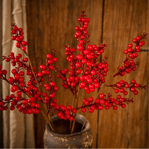 Cây cành quả Holly đỏ đơn, 62cm, trang trí Giáng sinh, Tết Nguyên đán, chân thực, dùng cho khách sạn, phòng khách, trang trí bàn - Product Image 6