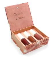 Coffret d'emballage de luxe avec logo personnalisé rose, boîte cadeau magnétique pour ensembles de rouges à lèvres, emballage brillant à lèvres, 5 pièces