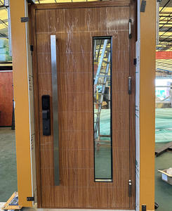 Porta d'Ingresso Minimalista con Venature del Legno Chiare e Finestre Verticali <span class=keywords><strong>in</strong></span> Vetro sul Lato, Porta di Sicurezza - Product Image 5