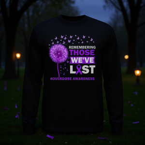 T-shirt a maniche lunghe commemorativa con nastro viola per la consapevolezza sulle sovradosse - Product Image 3