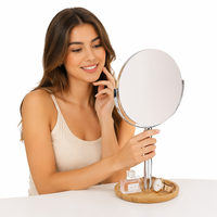SY Double Face 360 °   Miroir de maquillage rotatif en bambou rond pour table, pour femme