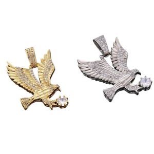 Collar de Hip Hop con Cadena Chapada <span class=keywords><strong>en</strong></span> Oro, Colgante de Águila Voladora, Tótem de Halcón, Cuerda Trenzada, Circonita Cúbica Completa, Joyería Larga Brillante de CZ - Product Image 3