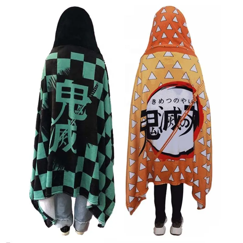 Sm Anime Demon Moordenaar Kimetsu No Yaiba Deken Mantel Cosplay Kostuum Kamado Nezuko Agatsuma Zenitsu Flanellen Deken Hoodie Sjaal