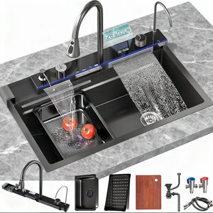 Multi-functional Nano 304 Stainless Steel <strong>Kitchen</strong> Sink Four Hole Modern Black Waterfall <strong>Shower</strong> Single Bowl Set 5 Year Warranty - Product Image 2