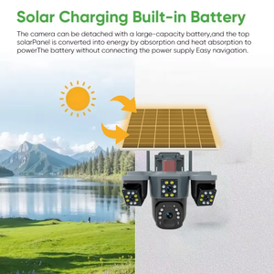 Cámara de Seguridad con Energía Solar 4G LTE, Sistema de Cuatro Lentes HD de 6MP, 270 °   Vista Panorámica con Alarma Luminosa para el Hogar y la Propiedad - Product Image 3