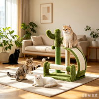 Arbre à chat en bois gris de luxe, moderne et classique, grand format, adapté aux chatons, avec griffoirs et lit, emballé sur mesure en carton, vente en gros