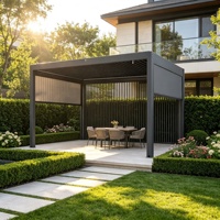 Pergola moderne en aluminium à toit à lames orientables électriques blanches, ensemble complet de mobilier d'extérieur avec canapé, abri d'ombrage pour jardin et bord de piscine, Guangdong