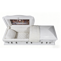 Cercueil en bois de peuplier de style américain, finition brillante, couleur blanche, velours d'amande, pour adultes, HEYUAN HYAC104G