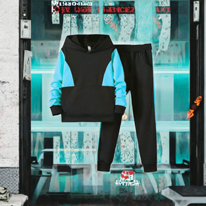 Ensemble de survêtement pour homme avec sweat-shirt à capuche et pantalon de jogging, style color block, vêtements de sport décontractés pour le printemps - Product Image 3