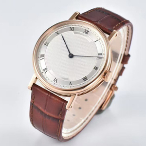 Reloj de Hombre de Estilo Nuevo, Exquisito, Automático, Ultrafino, con Cristal de Zafiro, Manecillas Negras, Caja Dorada, Esfera Blanca Guilloché y Correa de Cuero Marrón - Product Image 2
