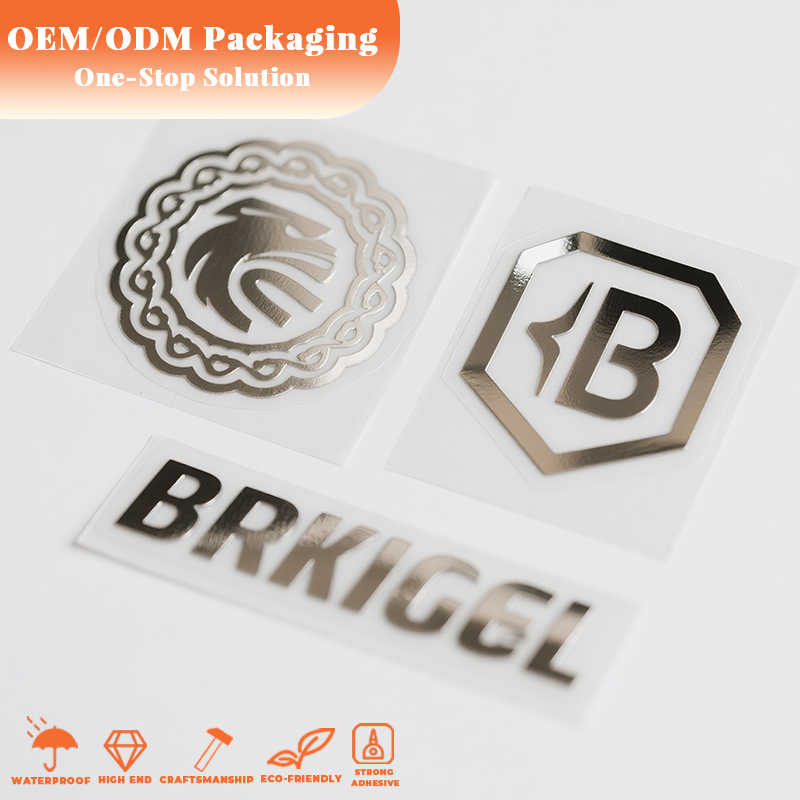 Custom Printed Packaging Labels logo Transfer Stickers Nickel Embossed Gold Printed Label Electroplated Foil Metal Stickers