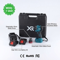 Perceuse sans fil 21V sans balais avec mandrin détachable 10mm, double batterie lithium 2.0Ah, mallette de transport professionnelle pour l'entretien industriel