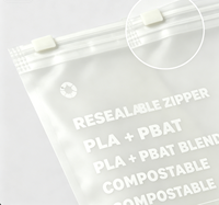 Emballage de vêtements pour enfants de qualité supérieure, logo personnalisé, sac en plastique transparent mat compostable biodégradable PLA PBAT avec fermeture éclair, fabrication en usine