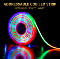 Ruban LED COB intelligent RGB adressable 12V/24V 20ICs Ws2811 avec effets de poursuite et changement de couleur, flexible, certifié BIS ETL CE