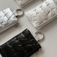 Pochette de rangement portable en polyester matelassée de style coréen avec fermeture ouverte, porte-cartes et porte-monnaie, mini trousse de maquillage, étui à rouge à lèvres et parfum
