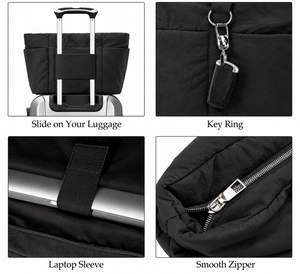 Multi-Pocket Waterproof Nylon Zipper Closure Tote <b>Bag</b> <b>Women</b> Large Puffy Shoulder Purse Handbag <b>Laptop</b> Compartments Quilted - Product Image 3